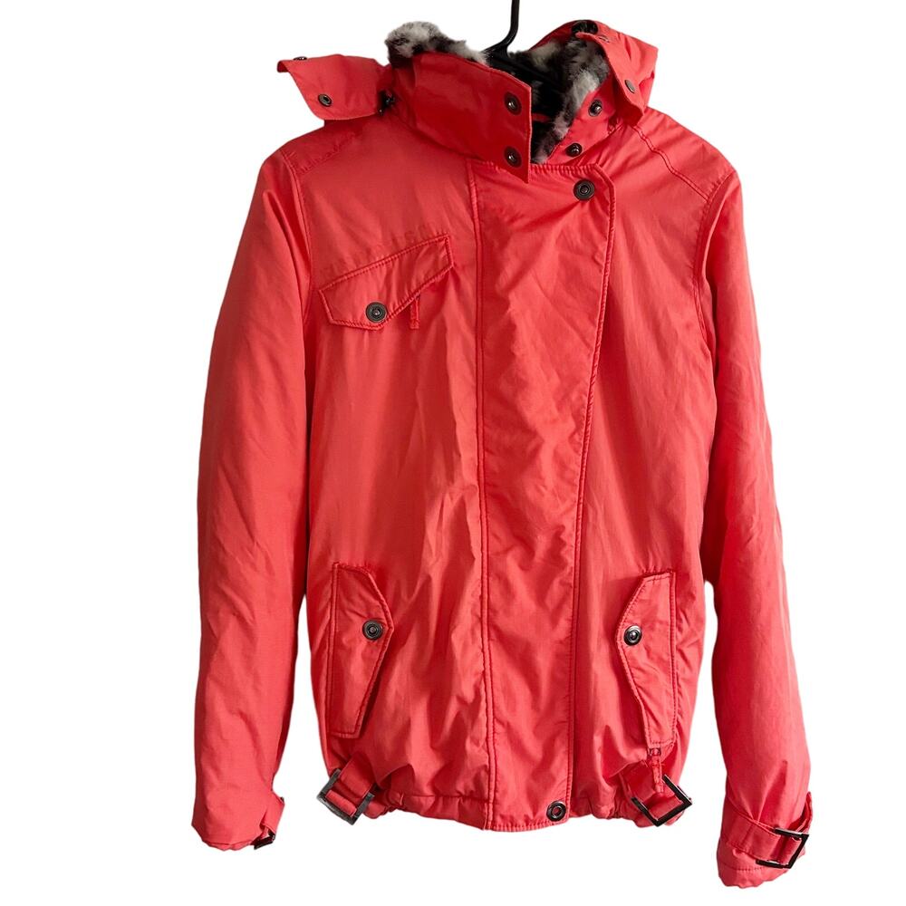 Fox Racing Women's S Full Zip Coat Orange Cheetah Fur Lined Graphic Logo on Side